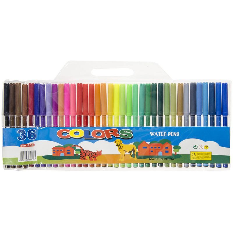 Foto van 36x gekleurde viltstiften in mapje - speelgoed viltstiften