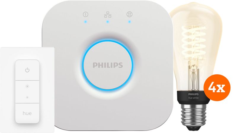 Foto van Philips hue filament white edison e27 4-pack startpakket