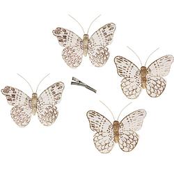 Foto van 12x stuks decoratie vlinders op clip goud glitter 10 x 8 cm - hobbydecoratieobject