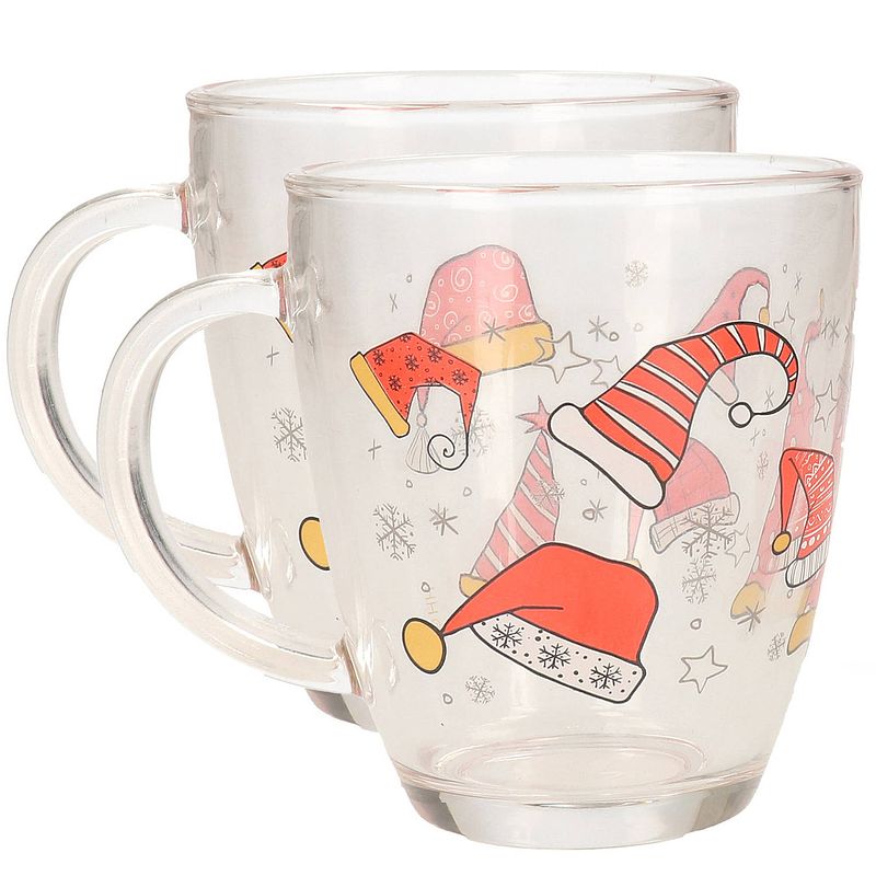 Foto van Kerst mok/beker van glas 2x stuks 300 ml met kerstman kleding - bekers