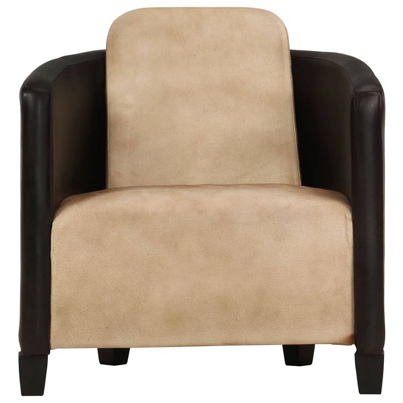 Foto van The living store fauteuil mangohout - echt leer - 66 x 70 x 67 cm - tan/zwart