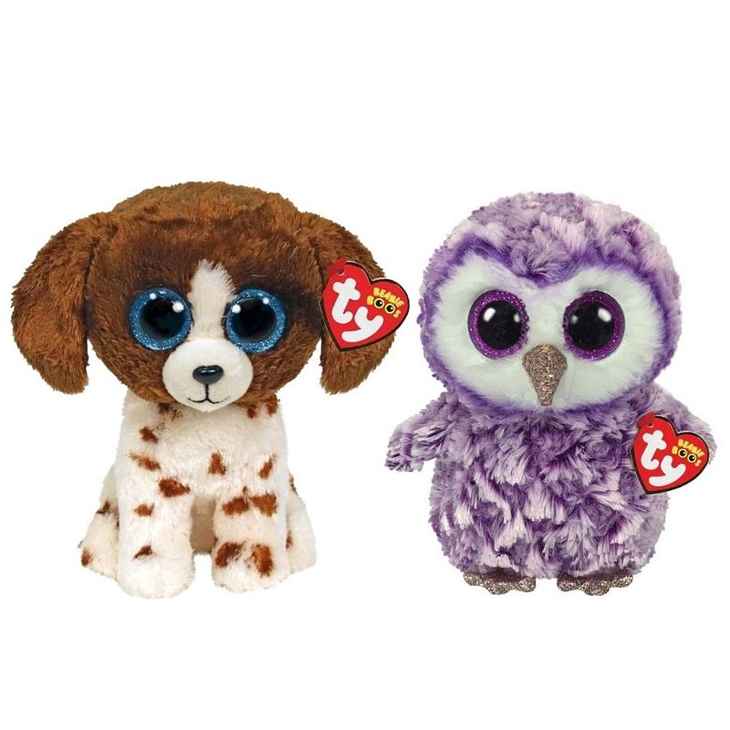 Foto van Ty - knuffel - beanie buddy - muddles dog & moonlight owl