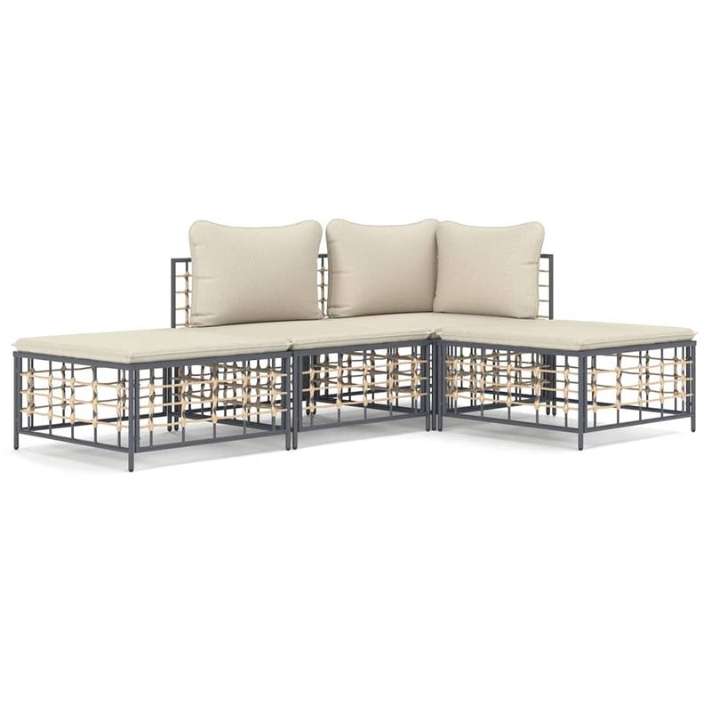 Foto van Vidaxl 4-delige loungeset met kussens poly rattan antracietkleurig