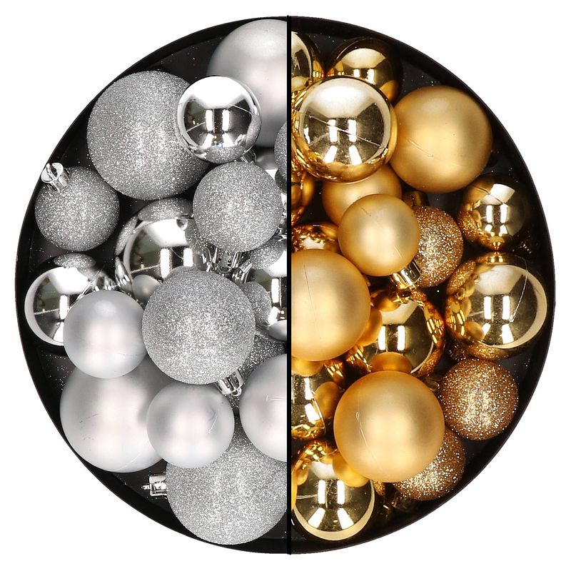 Foto van Decoris kerstballen 60x - mix goud/zilver - 4-5-6 cm - kunststof - kerstbal