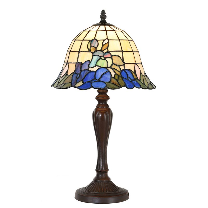 Foto van Lumilamp tiffany tafellamp ø 29x53 cm blauw glas kunststof rond bloemen tiffany bureaulamp tiffany lampen glas in lood