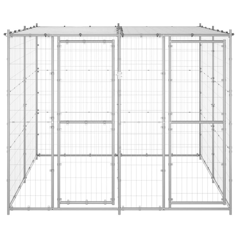 Foto van The living store hondenkennel - stalen constructie - met pe dak - zilver - 220 x 220 x 180 cm