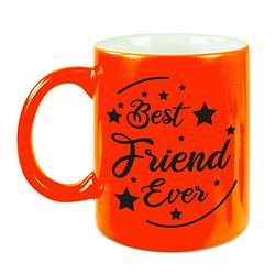 Foto van Best friend ever cadeau koffiemok / theebeker neon oranje 330 ml - feest mokken