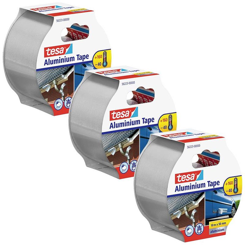 Foto van Tesa 56223-00500-12 aluminium tape aluminium (l x b) 10 m x 50 mm 3 stuk(s)