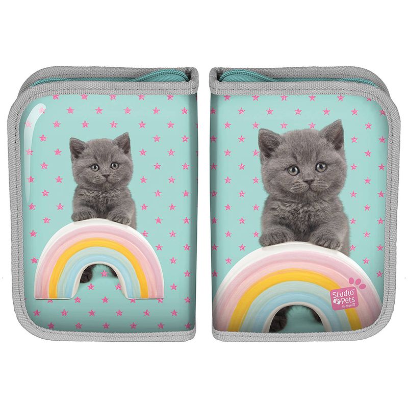 Foto van Studio pets gevuld etui rainbow kitten - 19.5 x 13.5 cm - 22 st. - polyester