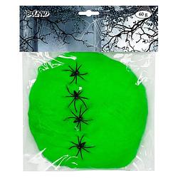 Foto van Boland decoratie spinnenweb/spinrag met spinnen - 60 gram - lichtgroen - halloween/horror versiering - feestdecoratievoo