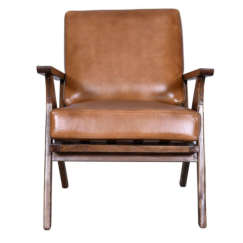 Foto van Clayre & eef fauteuil met armleuning 66x90x87 cm bruin leder relax stoel fauteil stoel bruin relax stoel fauteil stoel
