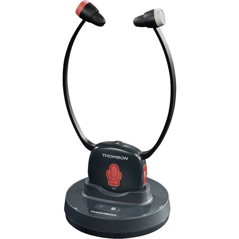 Foto van Thomson whp6309bt in ear oordopjes bluetooth grijs, rood volumeregeling