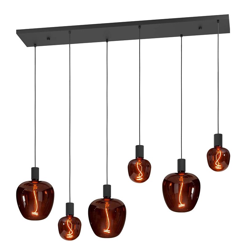 Foto van Eglo nogalte hanglamp - 6-lichts - e27 - 130 cm - rechthoek - zwart