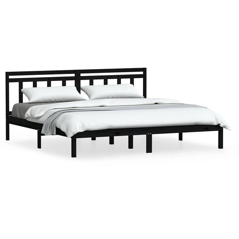 Foto van The living store bedframe zwart - grenenhout - 205.5 x 206 x 100 cm - geschikt voor 200 x 200 cm matras