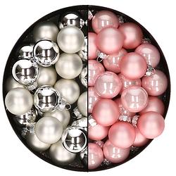 Foto van Mini kerstballen - 48x st - zilver en lichtroze - 2,5 cm - glas - kerstbal