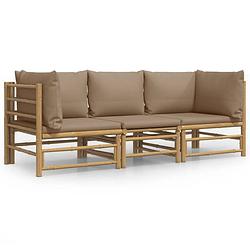 Foto van Vidaxl 3-delige loungeset met kussens bamboe taupe