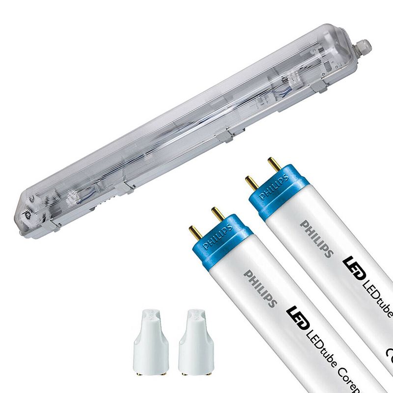 Foto van Led waterdichte tl armatuur met t8 buizen - velvalux strela - 60cm - dubbel - koppelbaar - waterdicht ip65 - philips -