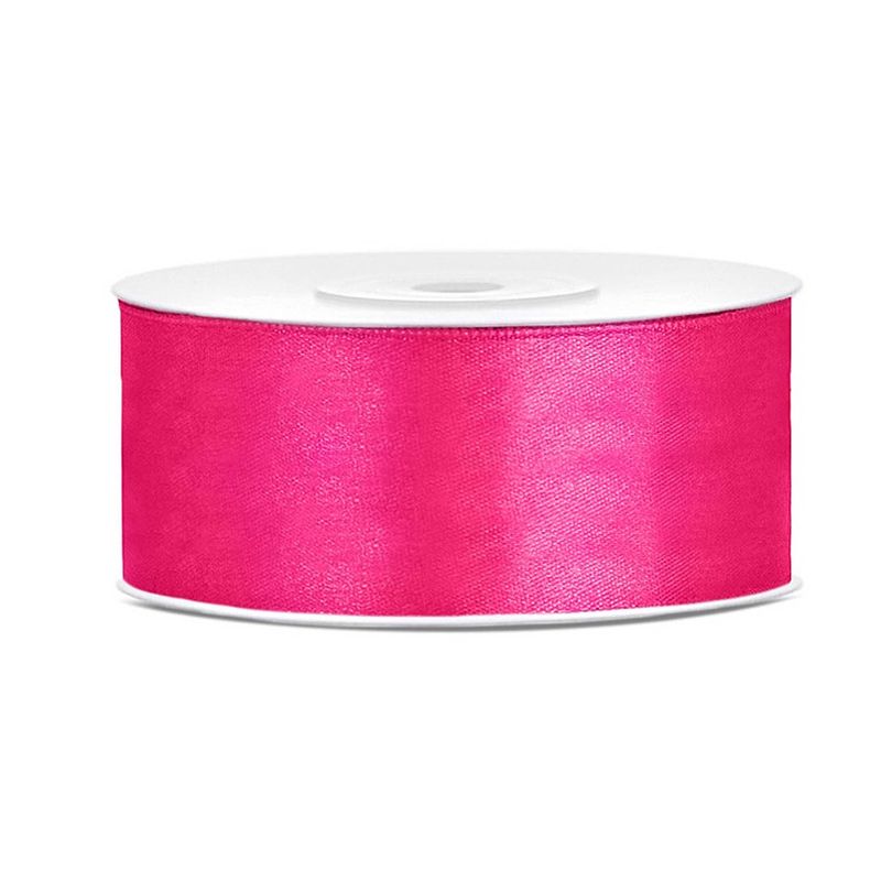 Foto van 1x hobby/decoratie donker roze satijnen sierlint 2,5 cm/25 mm x 25 meter - cadeaulinten