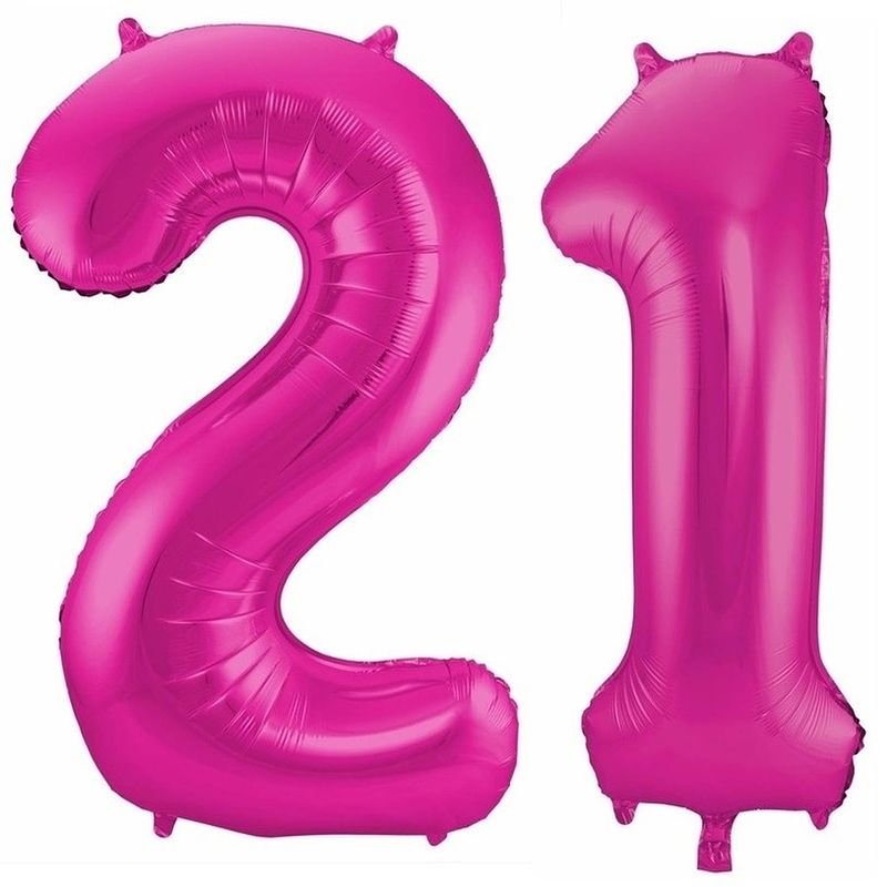 Foto van 21 jaar leeftijd helium/folie ballonnen roze feestversiering - ballonnen