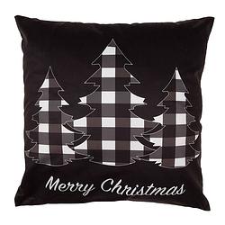 Foto van Clayre & eef kussenhoes 45x45 cm zwart wit polyester kerstbomen merry christmas sierkussenhoes zwart sierkussenhoes