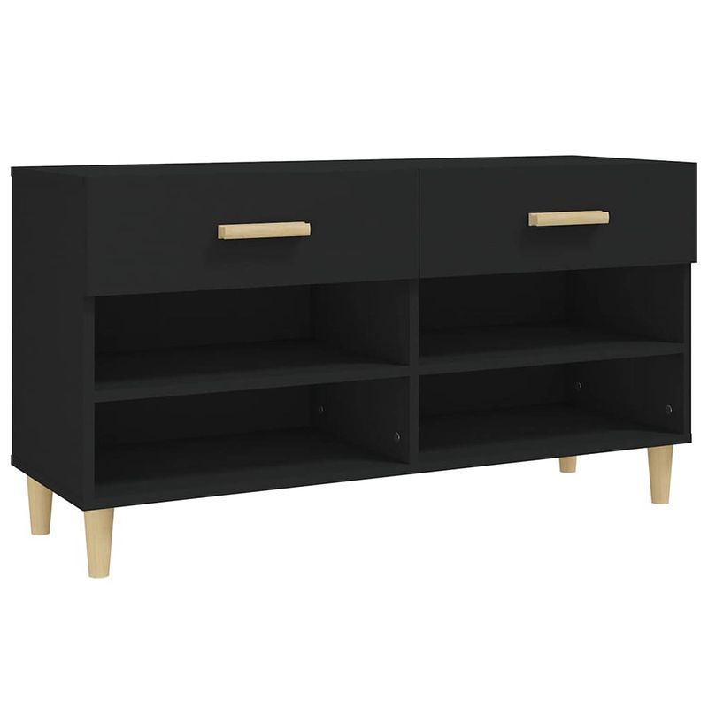 Foto van The living store schoenenkast - zwart - 102 x 35 x 55 cm - 2 lades - 4 vakken