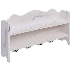 Foto van The living store wandkapstok 2 planken 4 haken - 50x10x30 cm - wit hout