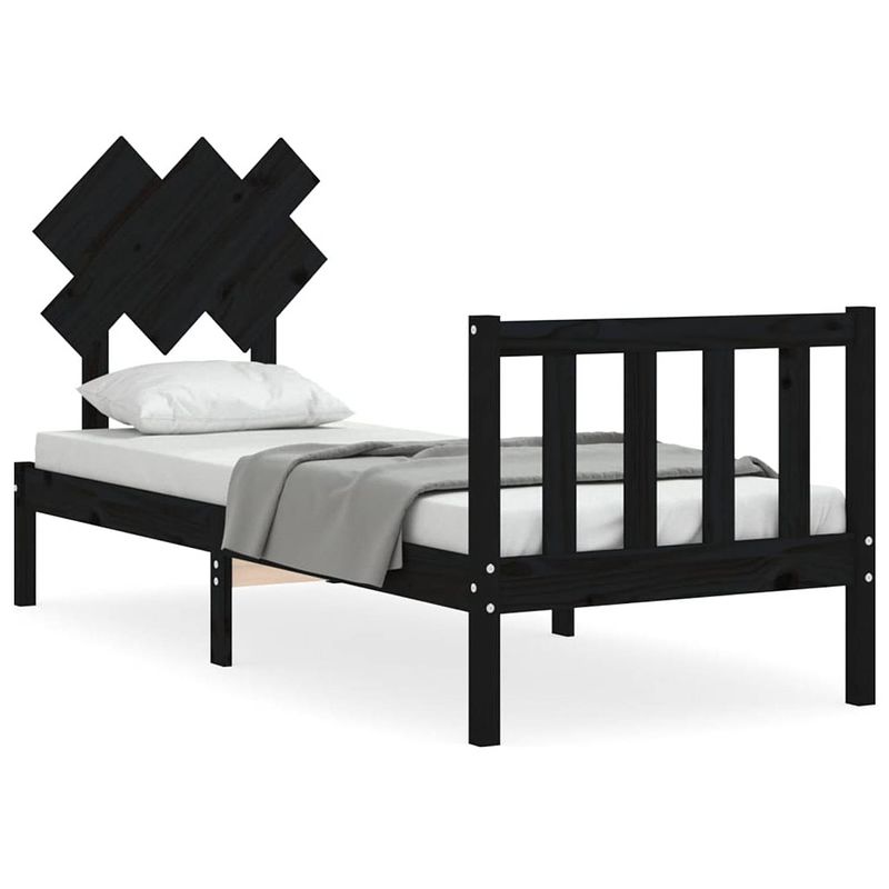 Foto van The living store bedframe - massief grenenhout - 195.5 x 80.5 x 81 cm - zwart