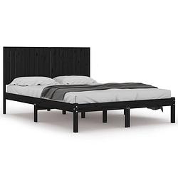 Foto van The living store houten bedframe - 180 x 200 cm - zwart - massief grenenhout