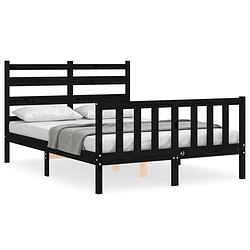 Foto van The living store massief grenenhouten bedframe - zwart - 206 x 125.5 x 100 cm - multiplex lattenbodem