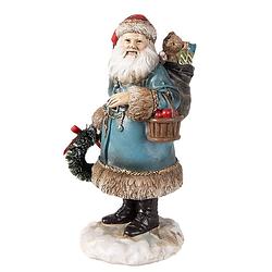 Foto van Clayre & eef kerstdecoratie beeld kerstman 15 cm blauw polyresin kerstfiguren blauw kerstfiguren