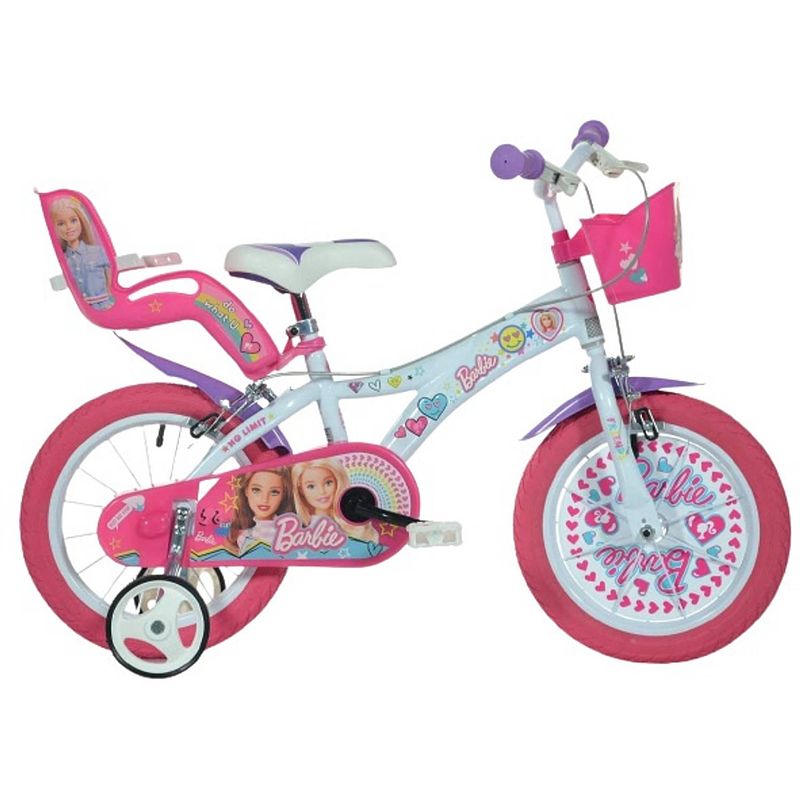 Foto van Dino meisjesfiets barbie 14 inch 24 cm meisjes knijprem roze/wit