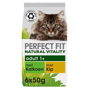 Foto van Perfect fit maaltijdzakjes kip & kalkoen natural vitality kattenvoer 6 x 50g bij jumbo