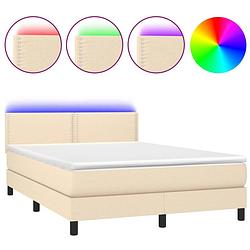 Foto van The living store boxspring bed - crème - 203 x 144 x 78/88 cm - verstelbaar hoofdbord - led-verlichting - pocketvering