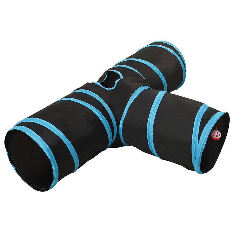 Foto van Vidaxl kattentunnel 3-voudig 90 cm polyester zwart en blauw