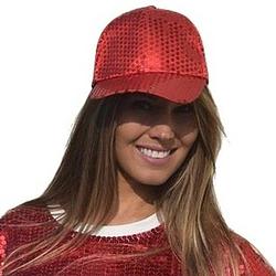 Foto van Rode glitter pailletten disco baseball cap - verkleedhoofddeksels