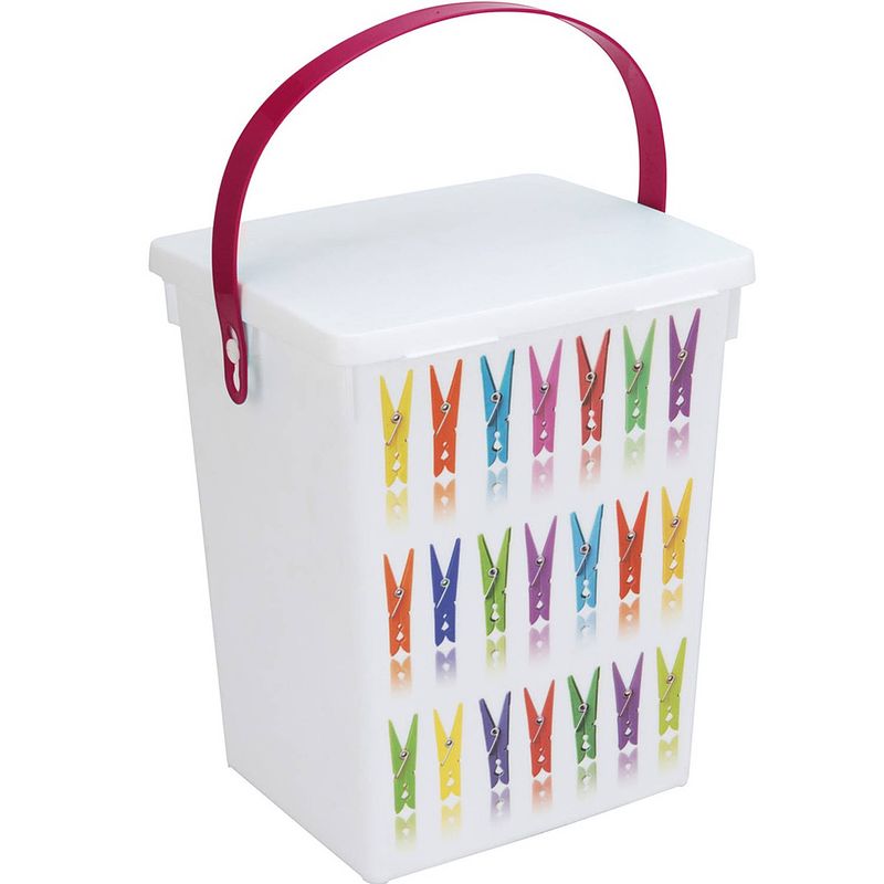 Foto van 1x wasknijper bewaarboxen roze hengsel 5 liter 23 x 18 cm - knijperszakken