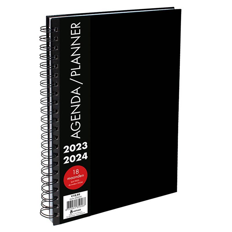 Foto van Verhaak agenda planner spiraal zwart a4 - 18 maanden 2023-2024 - 30x21 cm