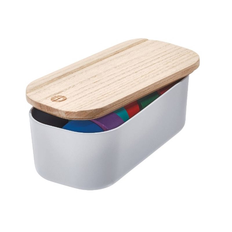 Foto van Idesign - opbergbox met deksel, small, 9 x 18.5 x 6 cm, gerecycled kunststof/hout, grijs - idesign eco storage
