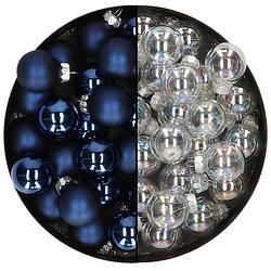 Foto van Mini kerstballen - 48x- donkerblauw/transparant parelmoer - 2,5 cm - glas - kerstbal