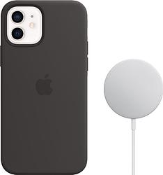 Foto van Apple iphone 12 / 12 pro silicone back cover met magsafe zwart + magsafe draadloze oplader