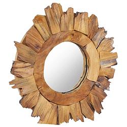 Foto van The living store teakhouten spiegel - bloembladvormig frame - 40 cm diameter