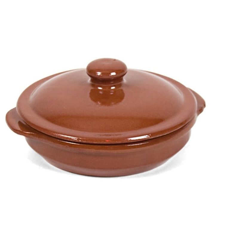 Foto van 4x terracotta stoofpotten/ovenschalen met deksel 13 cm - braadpannen