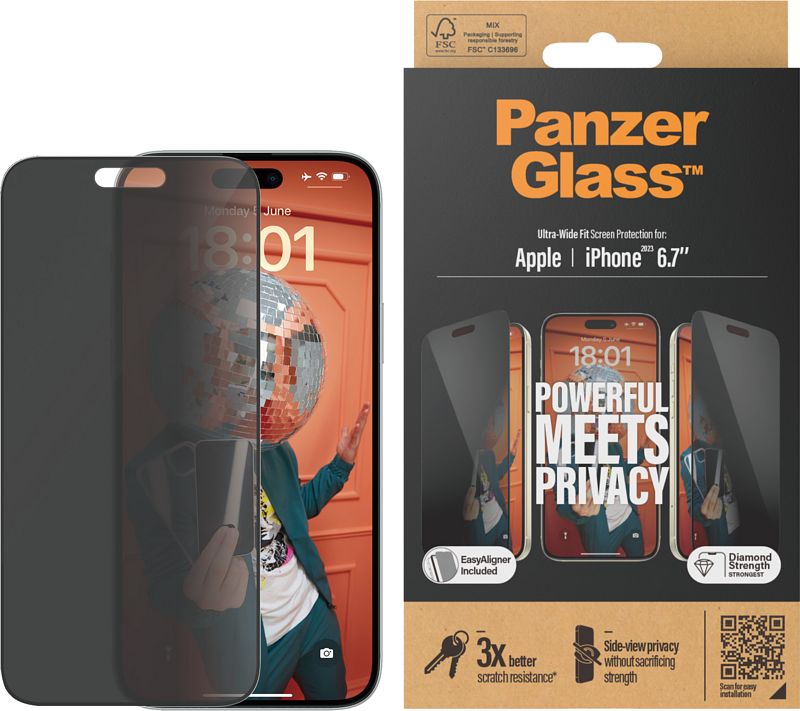 Foto van Panzerglass ultra-wide fit apple iphone 15 plus privacy screenprotector glas