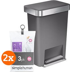 Foto van Simplehuman rectangular liner pocket 45 liter grijs + vuilniszakken (120 stuks)