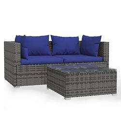 Foto van Vidaxl 3-delige loungeset met kussens poly rattan grijs