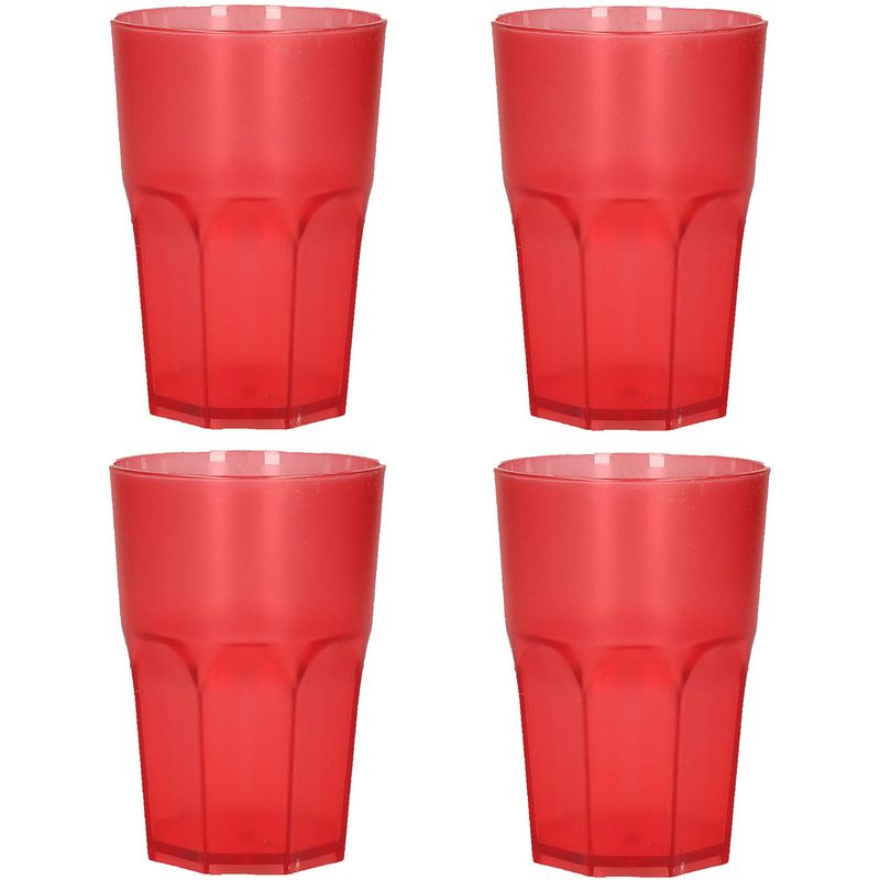 Foto van Limonade/drinkbeker kunststof - 4x - rood - 430 ml - 12 x 9 cm - bekers