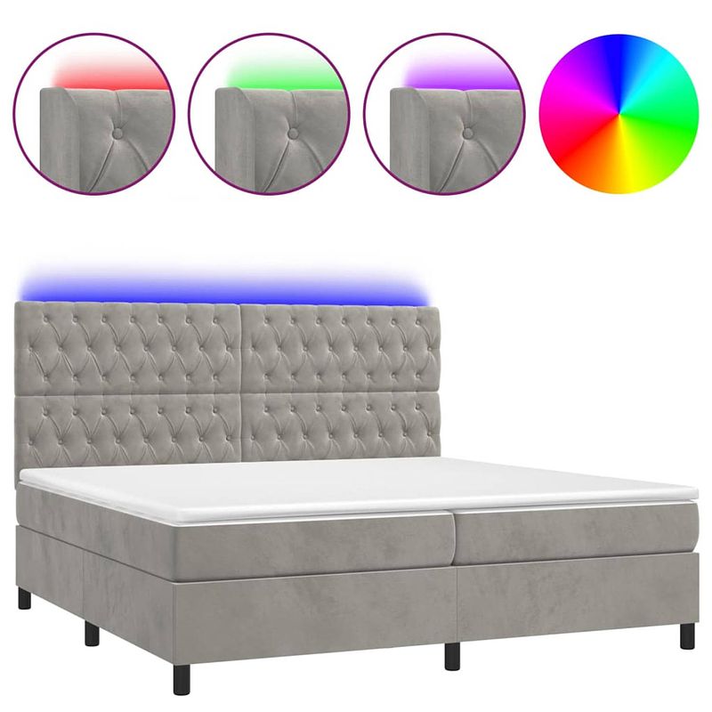 Foto van The living store boxspring velvet - led - pocketvering - huidvriendelijk - grijs - 203x200x118/128 - usb