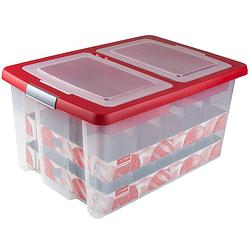 Foto van Sunware nesta kerstballen opbergbox 51l - trays voor 40 kerstballen - transparant/rood