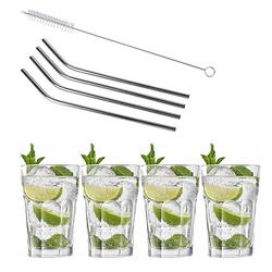 Foto van 4x cocktailglazen / mojito glazen transparant 410 ml met rvs rietjes - cocktailglazen