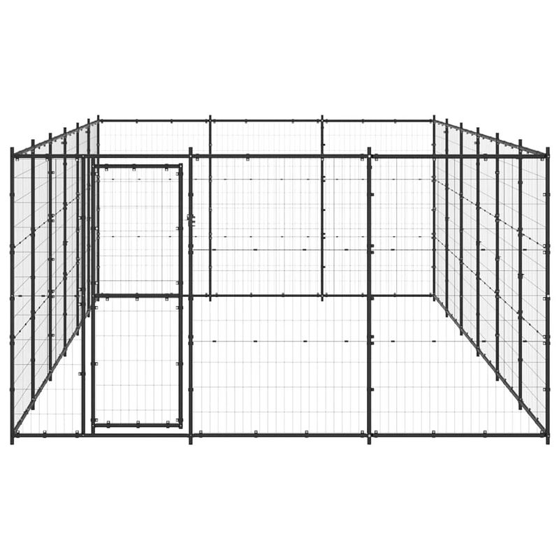 Foto van The living store hondenkennel - gepoedercoat staal - 330 x 660 x 180 cm - met deur - zwart